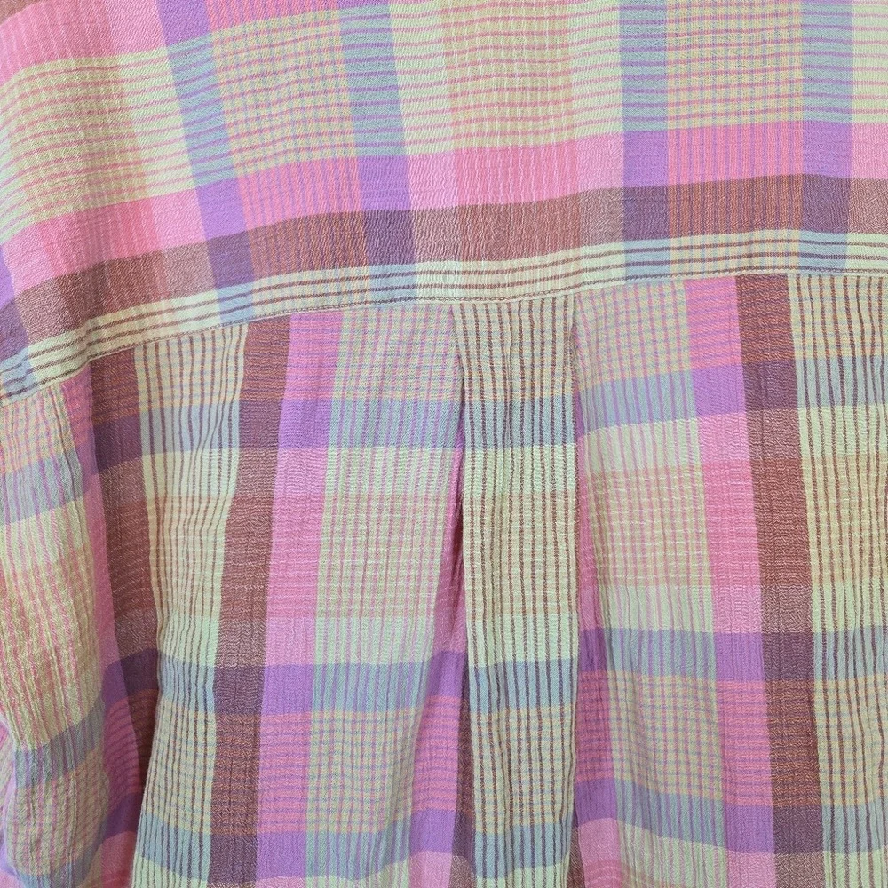 Madewell Women's Neon Madras Plaid Button‎ Short Sleeve Cotton Daily Shirt Small - Picture 6 of 11